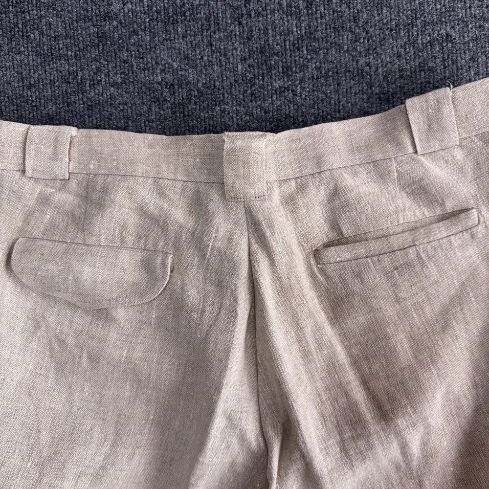 Linen Pleated Pants 38x32 Khaki Oatmeal Vtg Y2k TrousersCuffed Old Money USA